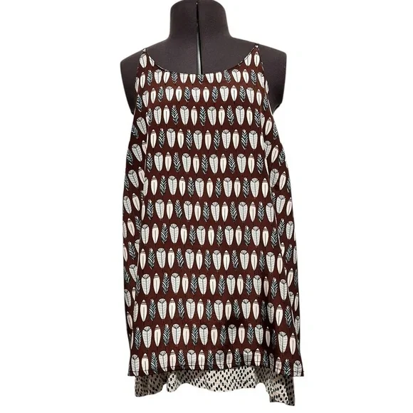Porridge for Anthropologie Feather Print Layered Split Back Camisole Top Size M - Picture 3 of 14